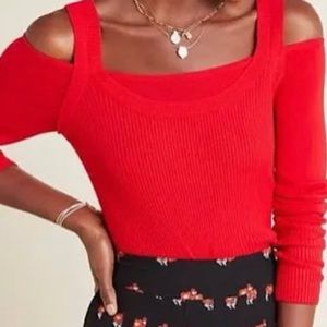 Anthropologie Jamie Red Layered Cutout Ribbed Knit Sweater Women's Size Large XL